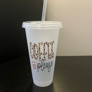 Custom Leopard Print Coffee Tumbler with Straw